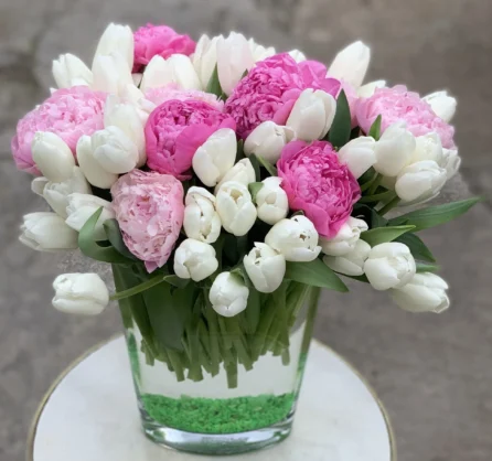 Pink Peony ad White Tulips